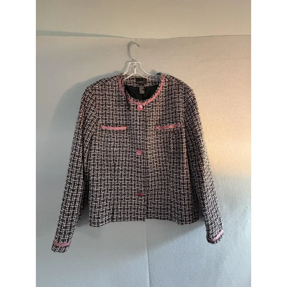 Scarlett Skirt Suit Womens 18 Black Pink Boucle Check Jacket 2 Piece Set Career